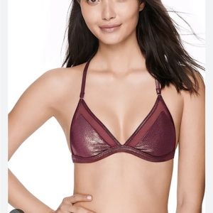 PINK Victoria's Secret Mesh & Shine Triangle Bralette in Dark Ruby 🆕 Size large